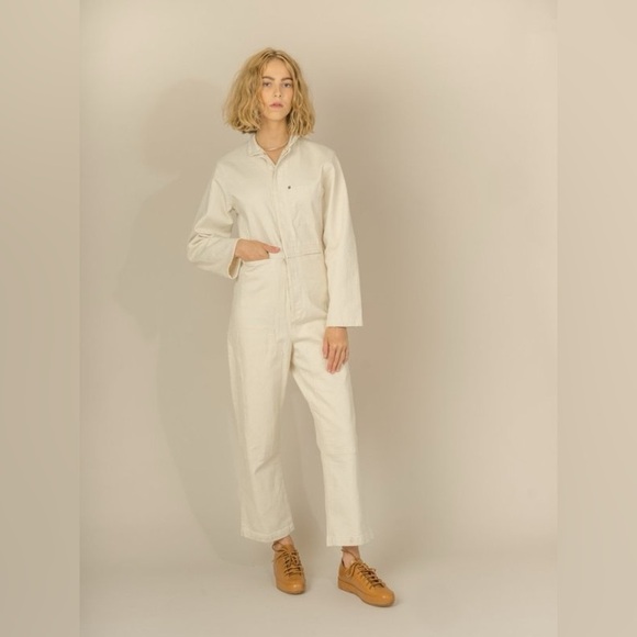 Caron Callahan / Fincher jumpsuit ivory cream denim flight suit large L - Picture 7 of 11